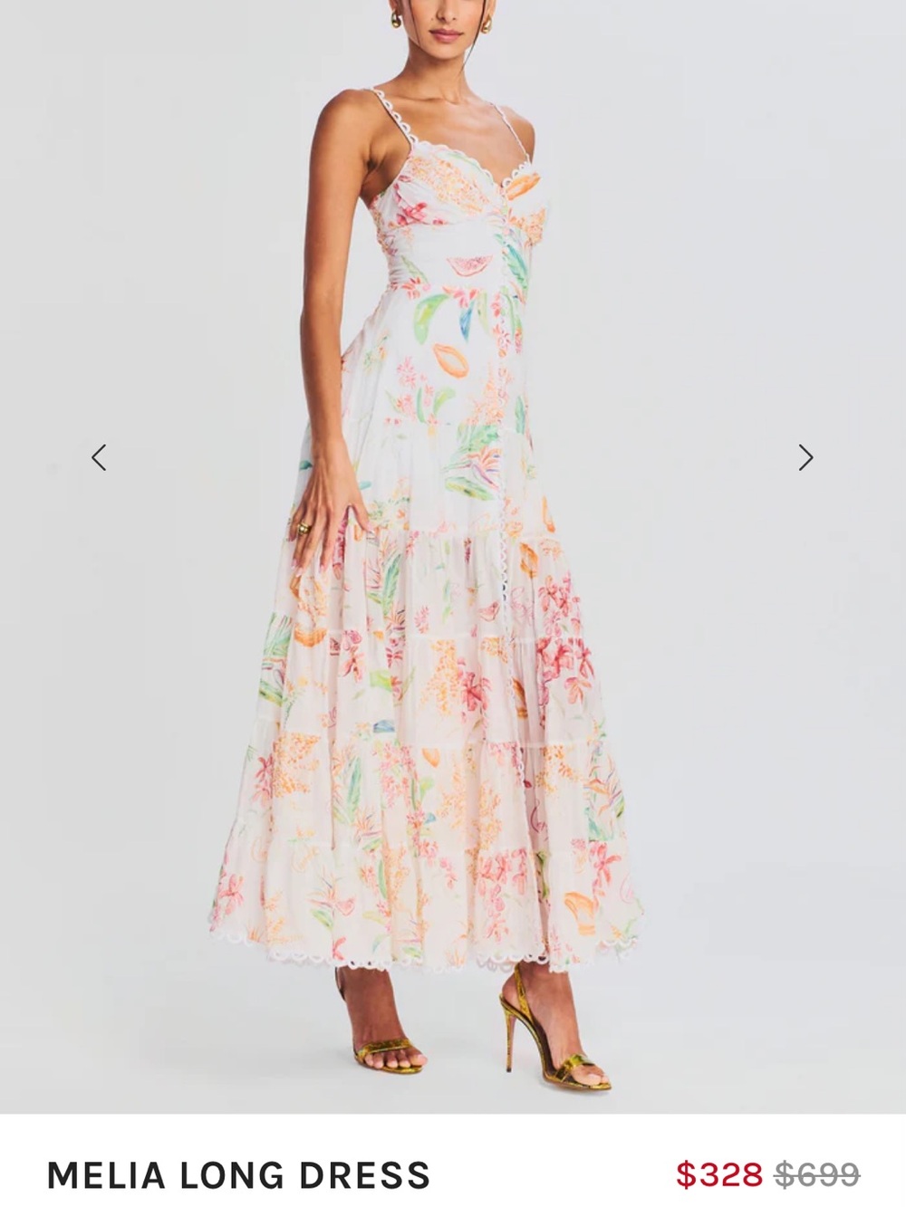Charo Ruiz Melia Long Maxi Dress in White with Pastel Floral